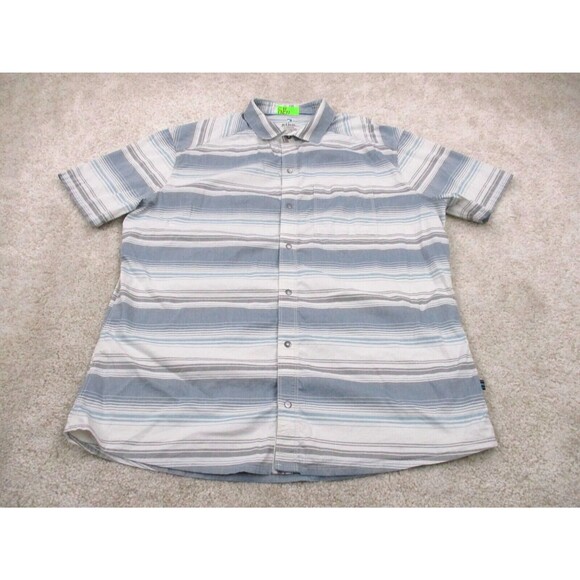 Kuhl Shirt Mens Large White Blue Striped Intriguer Outdoor Casual Snap Button Up - Picture 1 of 11